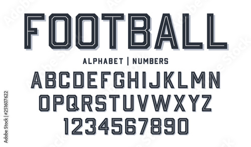 Sport style font. Football style font with lines inside. Athletic style letters and numbers for baseball, basketball and football kit