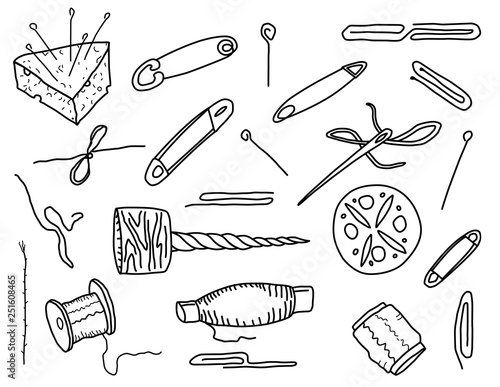 Sewing kit. Doodle style Vector set