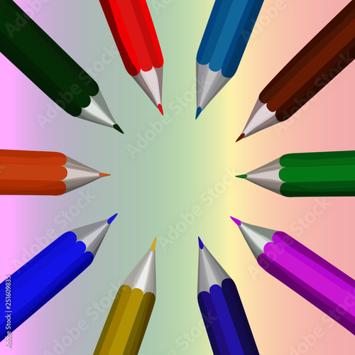 colored pencils circled on a colored background