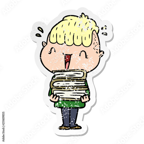 distressed sticker of a cartoon happy boy surprised