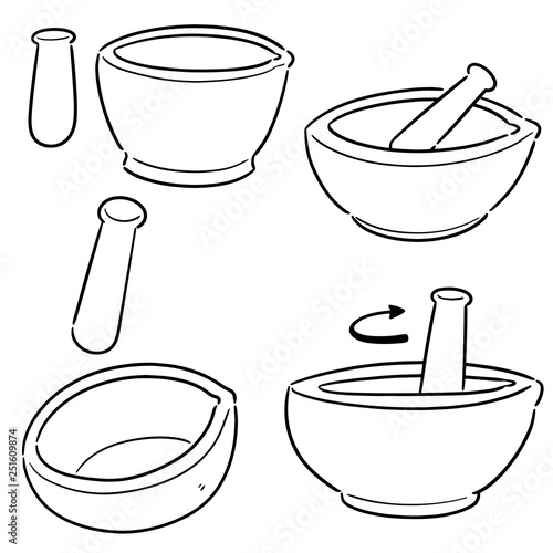 vector set of mortar and pestle