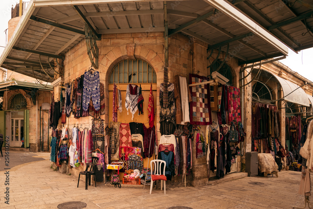 The Arabic suq in the historic old city of Jerusalem, Israel., Middle East
