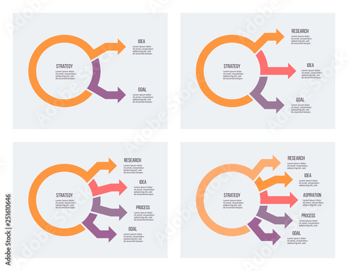 Business infographic. Circular chart with 2, 3, 4, 5, options, steps. Vector circle diagram.