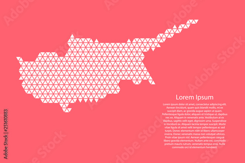 Obraz na plátne Cyprus map abstract schematic from white  triangles repeating pattern geometric on pink coral color  background with nodes for banner, poster, greeting card