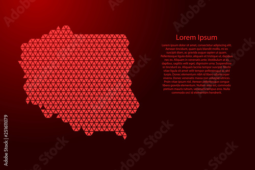 Poland map abstract schematic from red triangles repeating pattern geometric background with nodes for banner, poster, greeting card. Vector illustration.