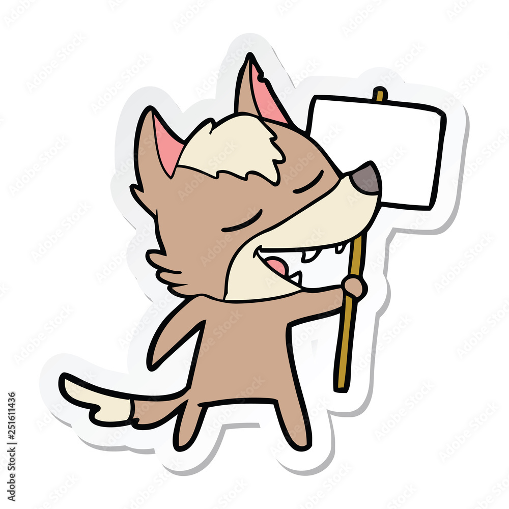 Fototapeta premium sticker of a cartoon wolf laughing