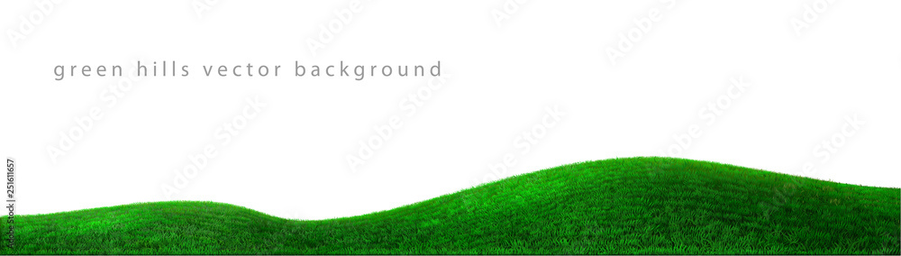 Vector green hills background realistic landscape - obrazy, fototapety, plakaty 