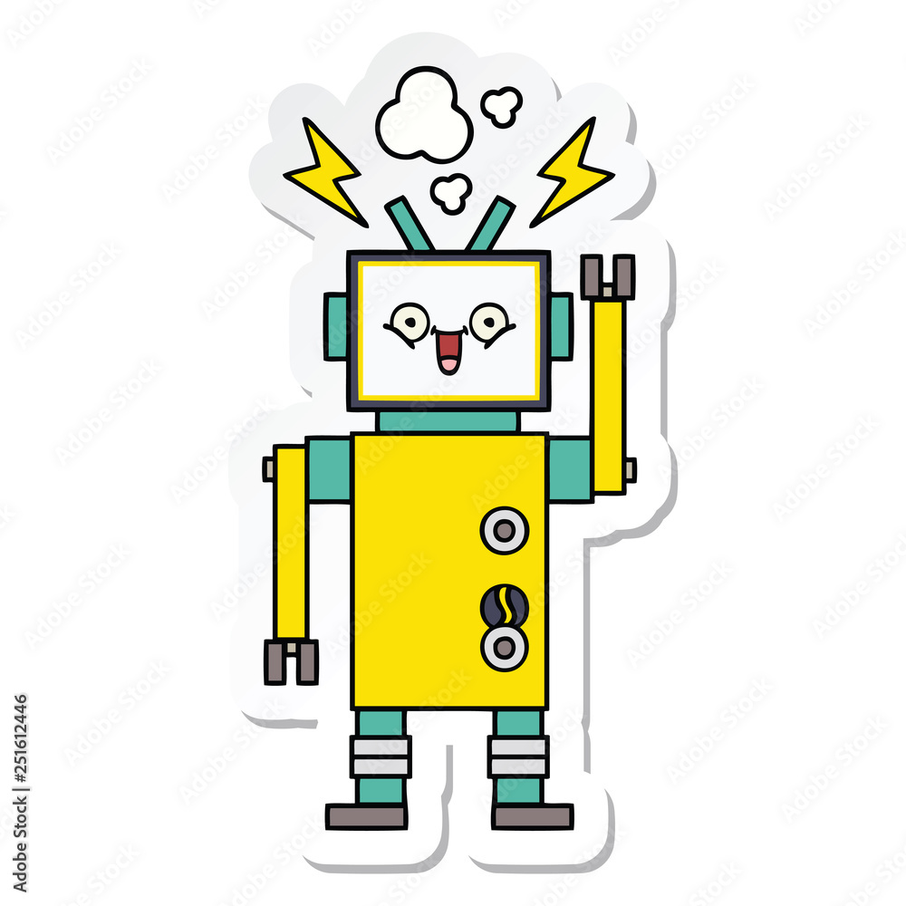 sticker of a cute cartoon happy robot sticker of a cute cartoon happy robot