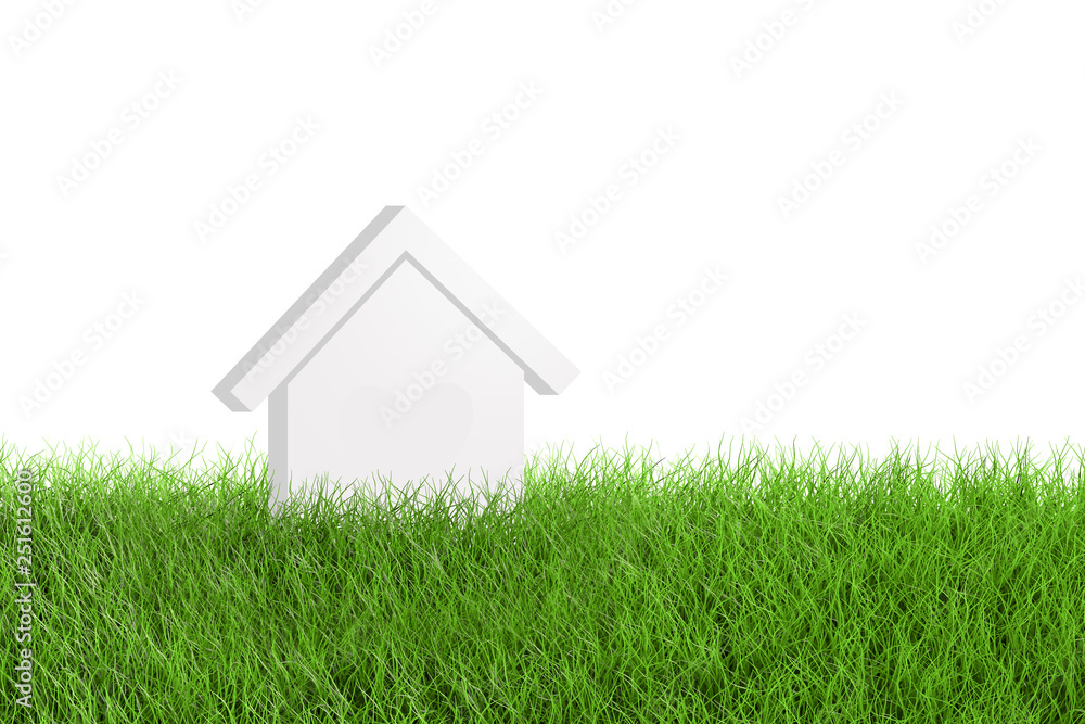 House Model Icon on Green Grass Field House Model Icon on Green Grass Field