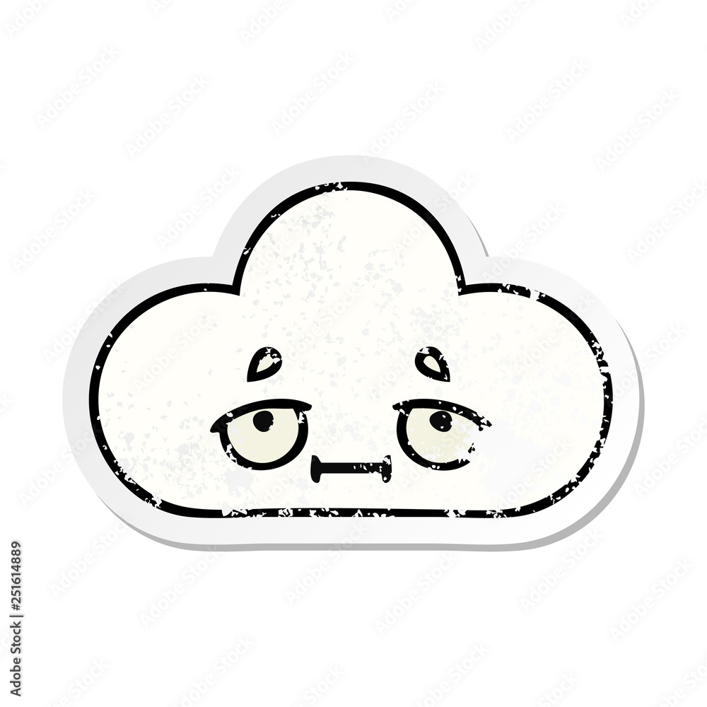 distressed sticker of a cute cartoon white cloud distressed sticker of a cute cartoon white cloud