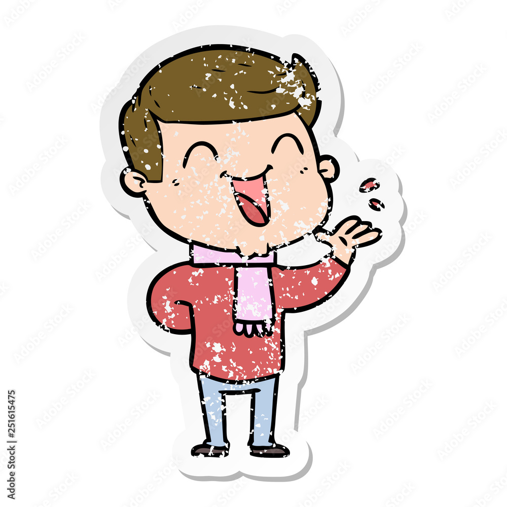 Fototapeta premium distressed sticker of a cartoon man laughing