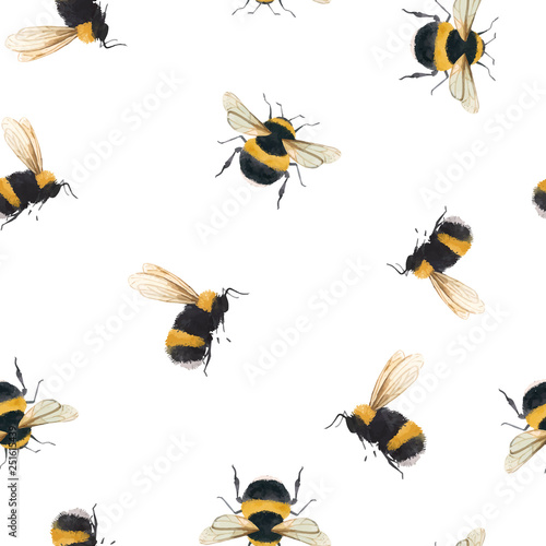 Watercolor bumblebee vector pattern © zenina