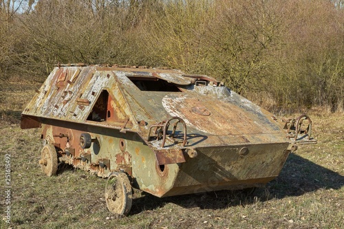 Abandoned old military tank wreck. photo