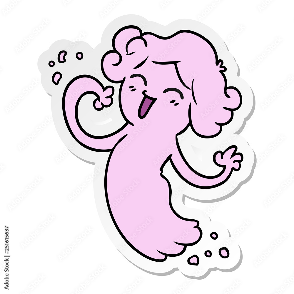sticker cartoon doodle of a happy pink ghost sticker cartoon doodle of a happy pink ghost