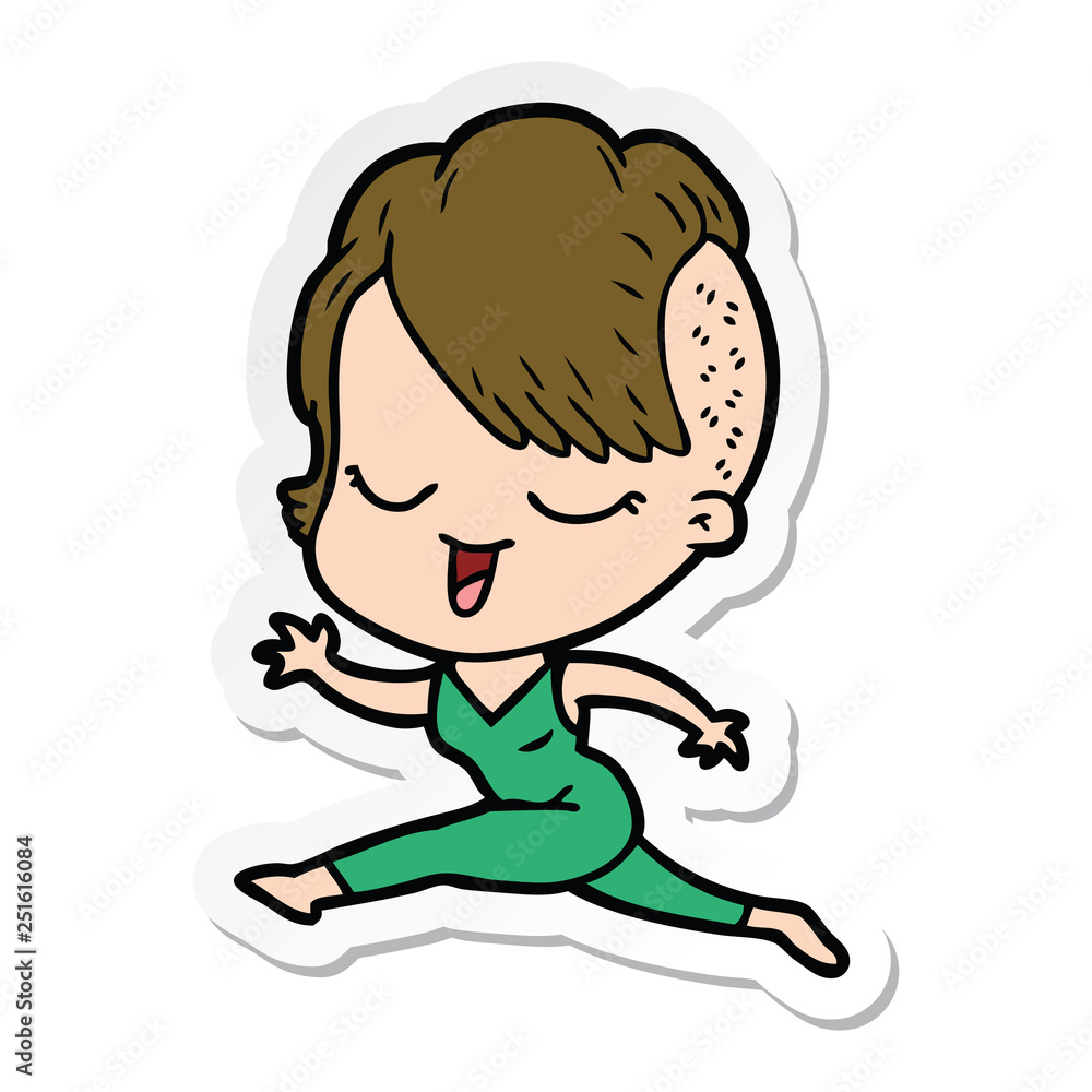 sticker of a happy cartoon girl running sticker of a happy cartoon girl running