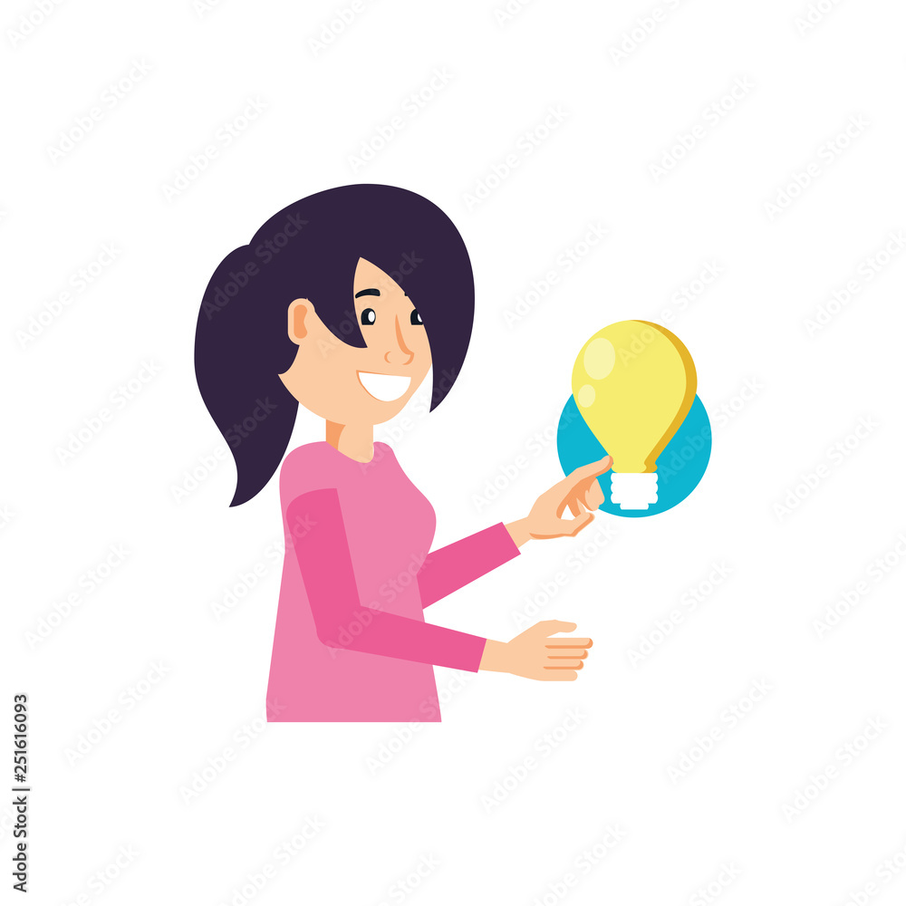 young woman with light bulb avatar character young woman with light bulb avatar character