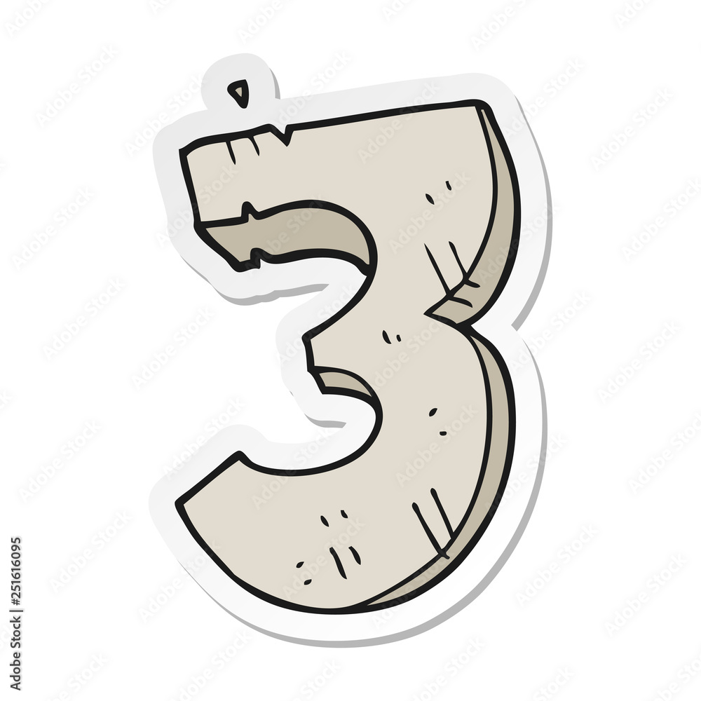 sticker of a cartoon stone number three sticker of a cartoon stone number three
