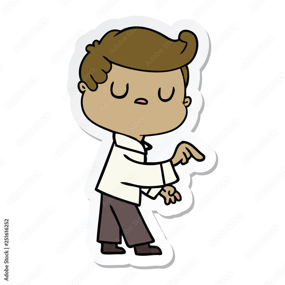 sticker of a cartoon aloof man pointing finger sticker of a cartoon aloof man pointing finger