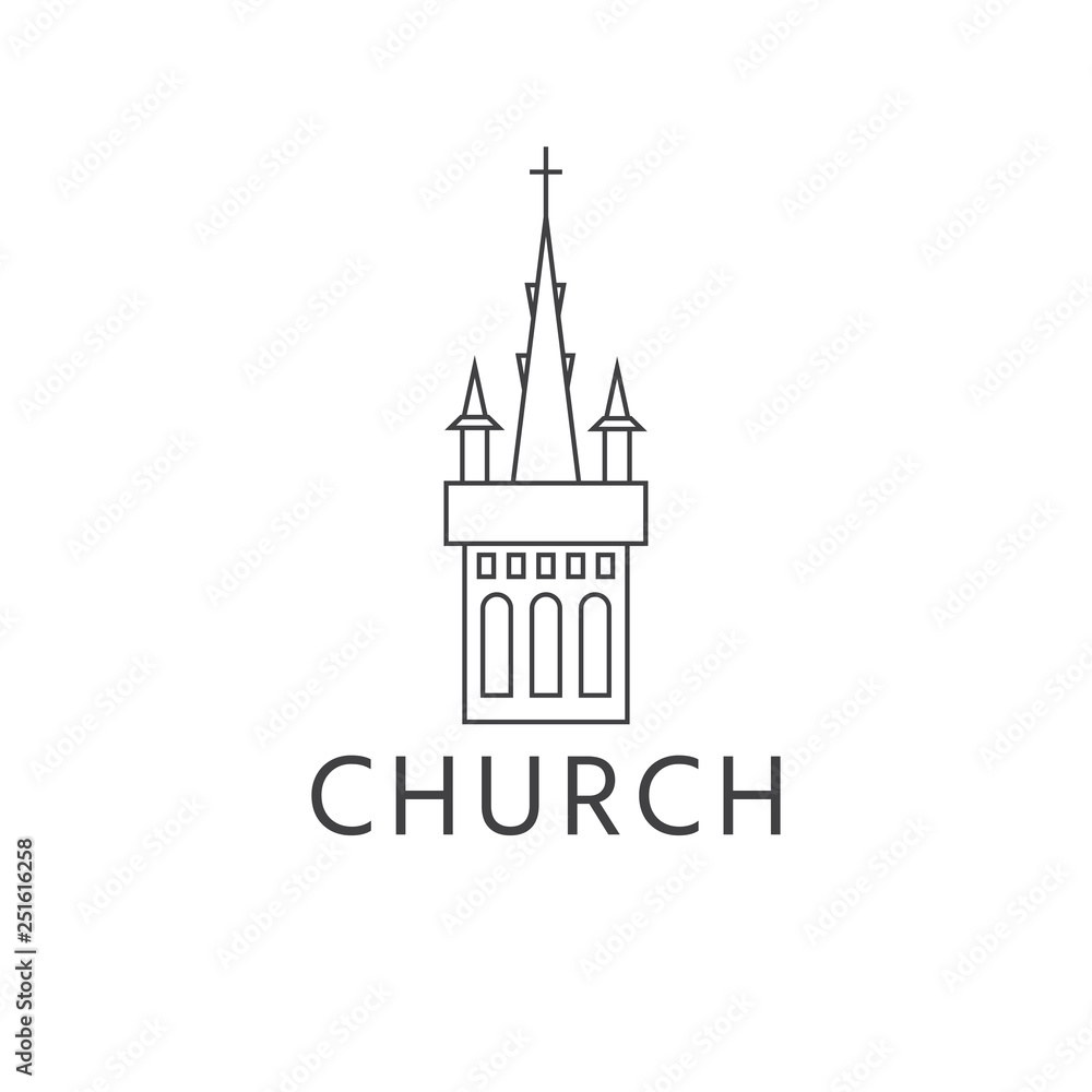 Fototapeta premium Simple template logo icon of the abstract church building.Vector illustration in line-art style