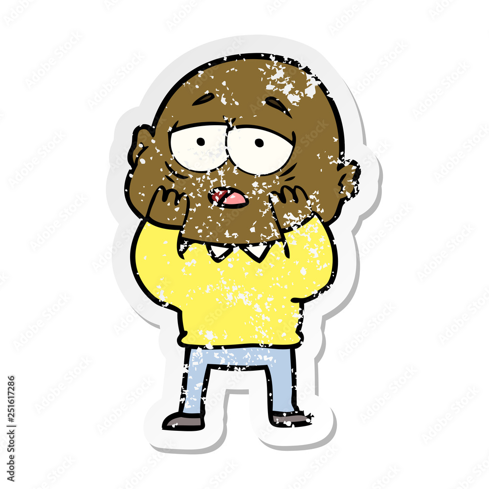 distressed sticker of a cartoon tired bald man distressed sticker of a cartoon tired bald man