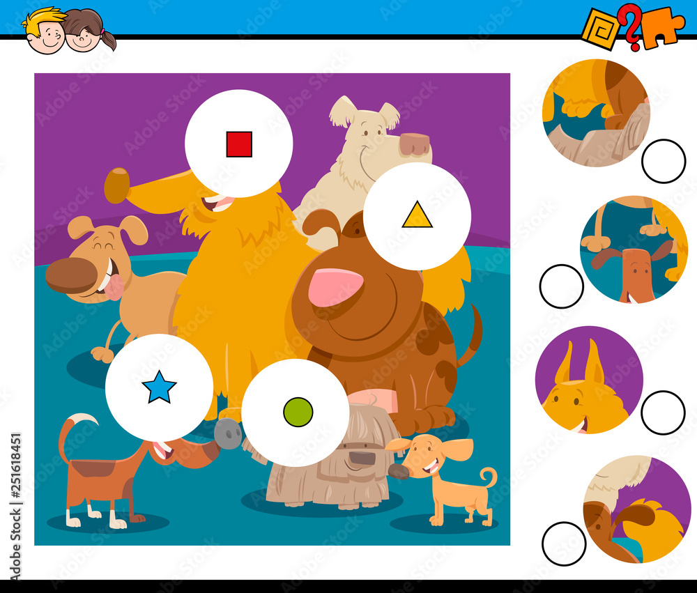 Fototapeta premium match pieces puzzle with happy dogs