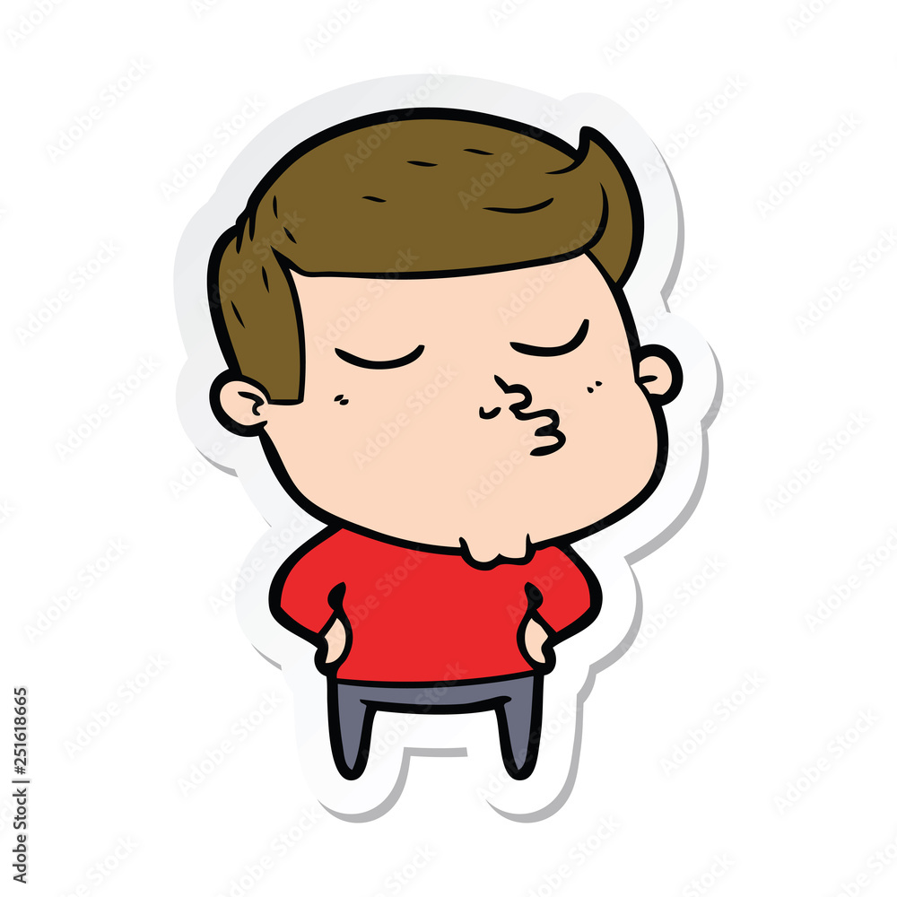 sticker of a cartoon model guy pouting sticker of a cartoon model guy pouting