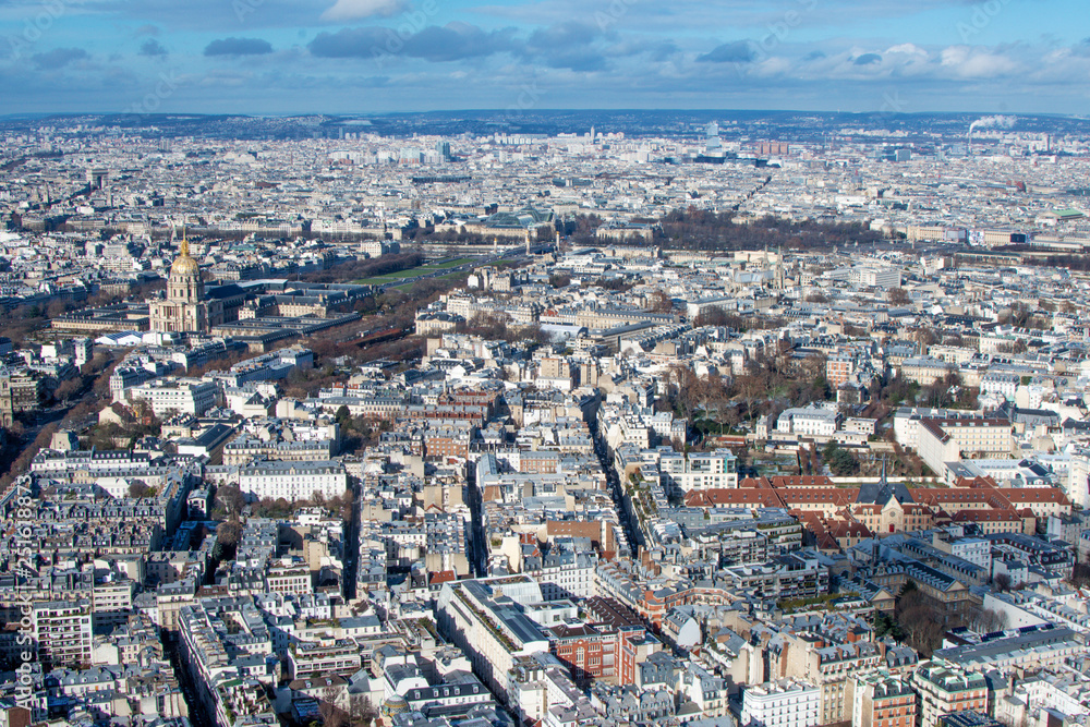 Paris in winter general view of 7th arrondissement from above 