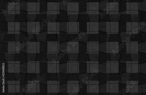 3d rendering. Abstract striped black square wood panels texture wall background. © PATARA