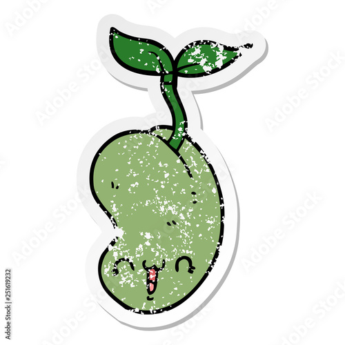 distressed sticker of a cute cartoon seed sprouting