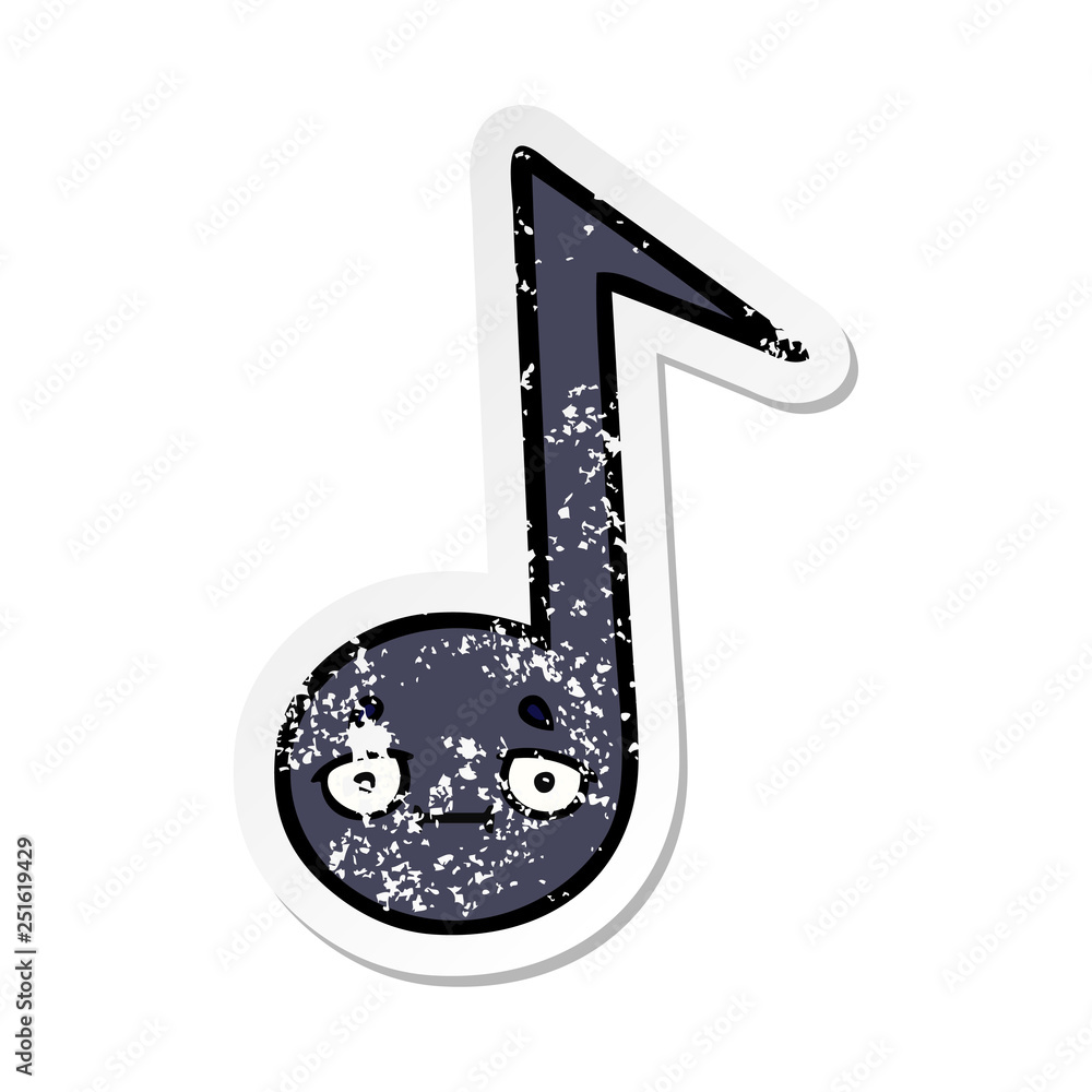 distressed sticker of a cute cartoon musical note distressed sticker of a cute cartoon musical note