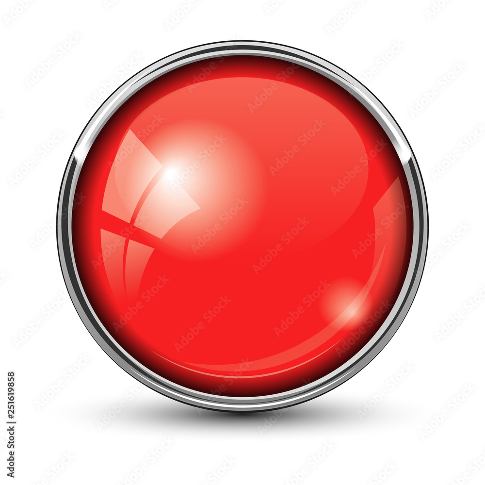 red glossy button with chrome frame red glossy button with chrome frame