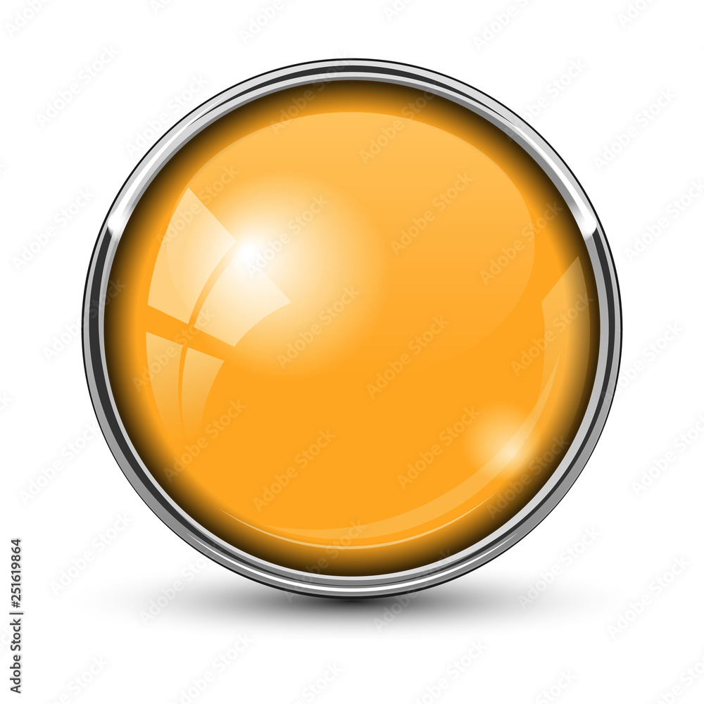 glossy yellow round button with chrome frame glossy yellow round button with chrome frame