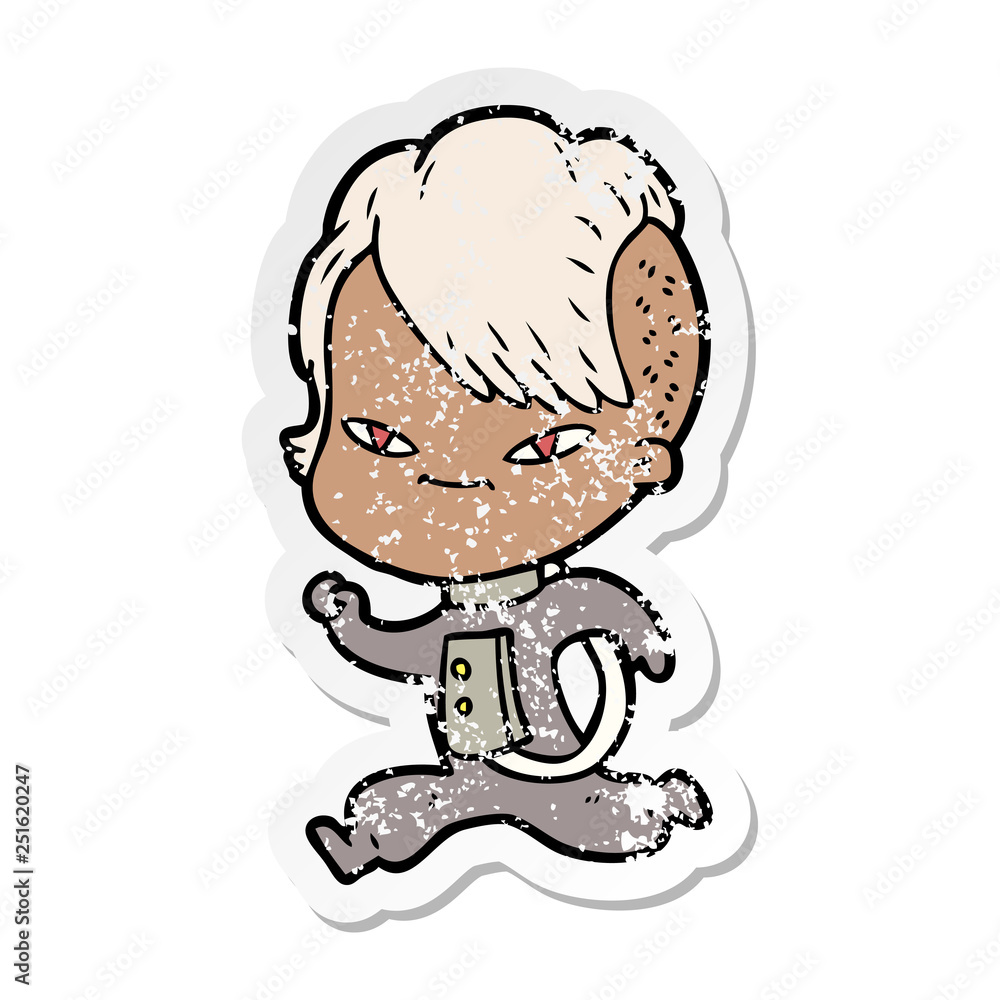 distressed sticker of a cute cartoon girl with hipster haircut distressed sticker of a cute cartoon girl with hipster haircut
