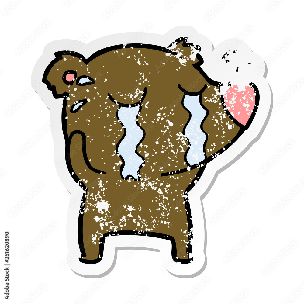 distressed sticker of a cartoon crying bear