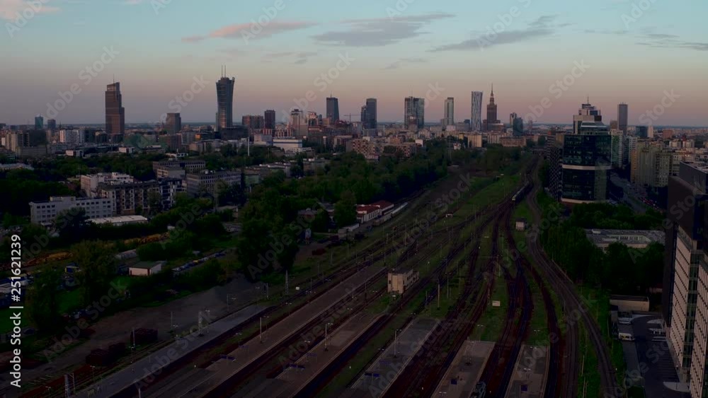 The drone flies above the Warsaw West station. The drone flies above the Warsaw West station.