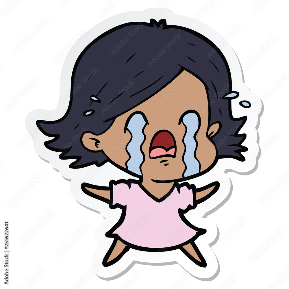 Obraz premium sticker of a cartoon woman crying