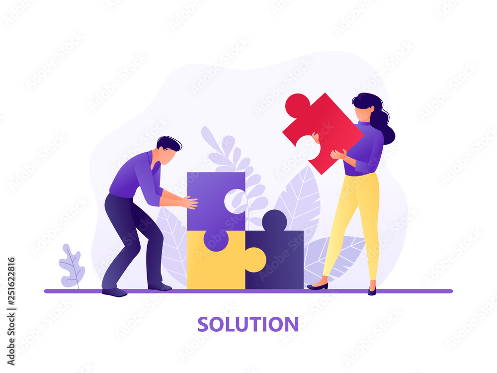 Solution. People fitting together pieces of a jigsaw puzzle