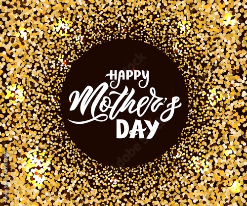 Hand lettering Happy Mothers day text design on golden background. Vector illustration.