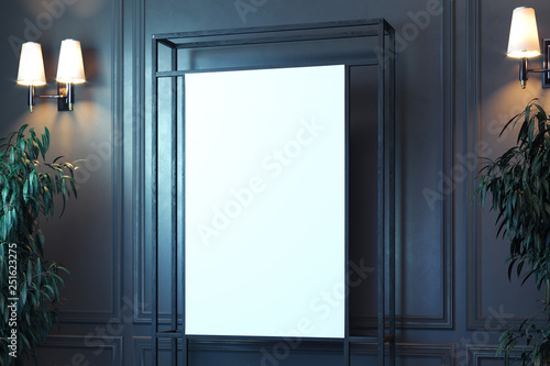 Fototapeta Naklejka Na Ścianę i Meble -  White blank canvas poster in modern room or office, 3d rendering.