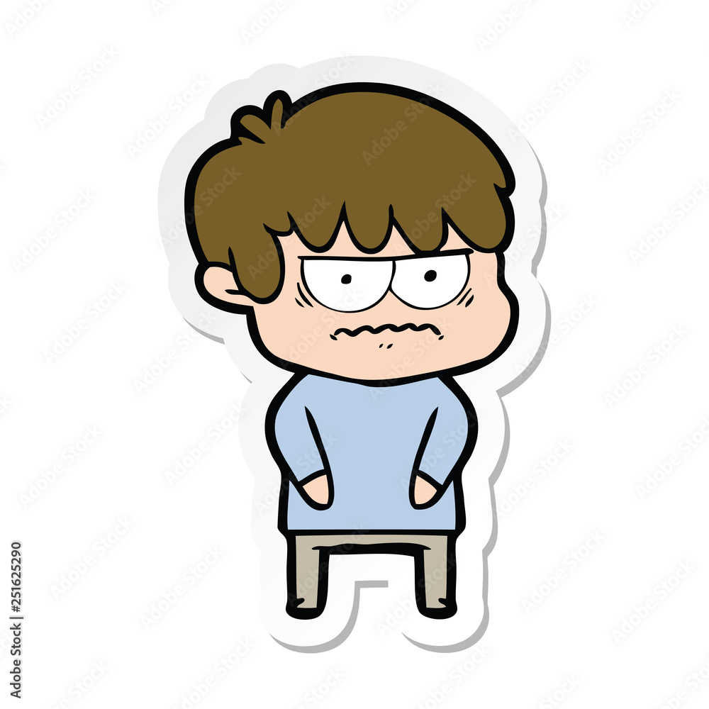 sticker of a annoyed cartoon boy sticker of a annoyed cartoon boy