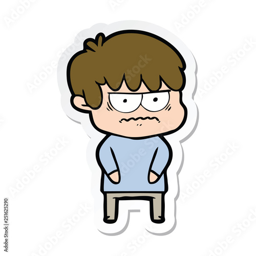 sticker of a annoyed cartoon boy