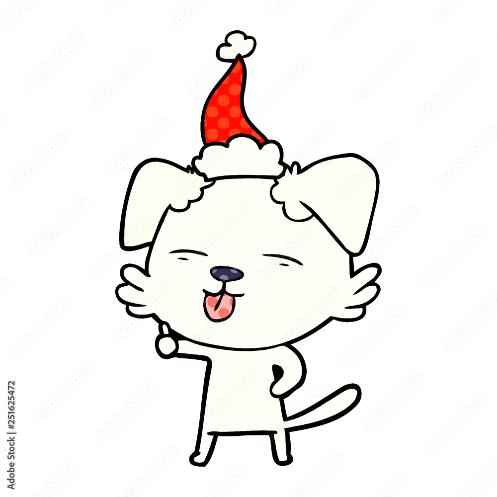 comic book style illustration of a dog sticking out tongue wearing santa hat comic book style illustration of a dog sticking out tongue wearing santa hat