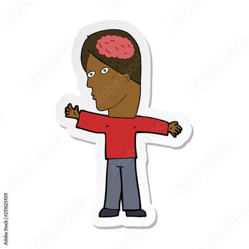 sticker of a cartoon man with brain © lineartestpilot
