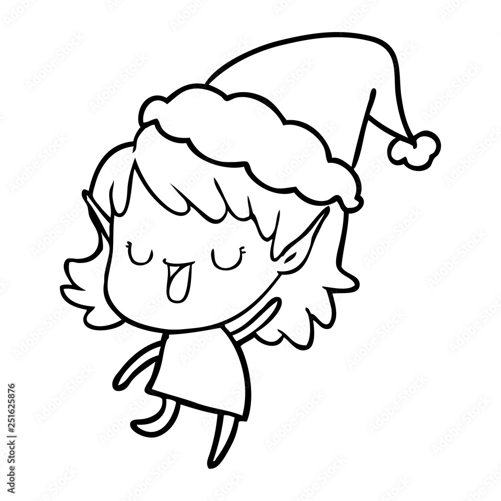 line drawing of a elf girl wearing santa hat line drawing of a elf girl wearing santa hat