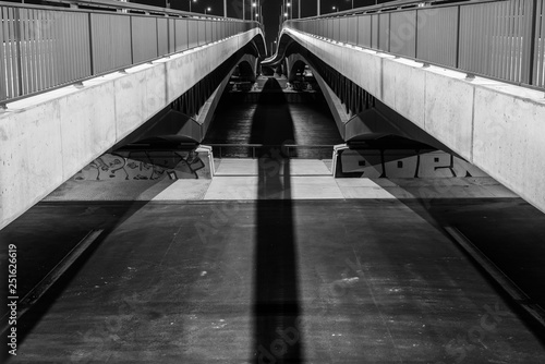 Canvas Print View between bridge lanes, Big Bridge at Night, Bridge Construction, black and w