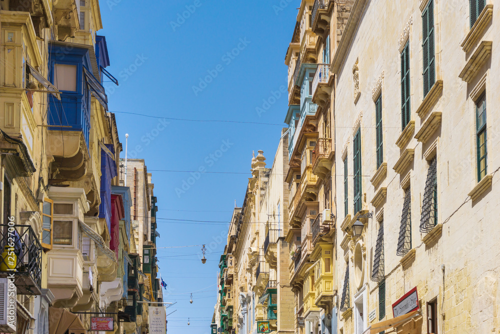 VALLETTA, MALTA - June 28, 2017: Typical street view of Valletta in Malta