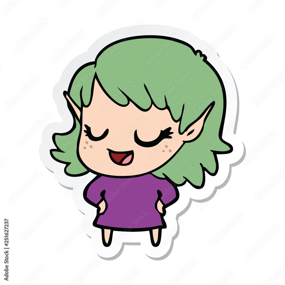 sticker of a happy cartoon elf girl sticker of a happy cartoon elf girl