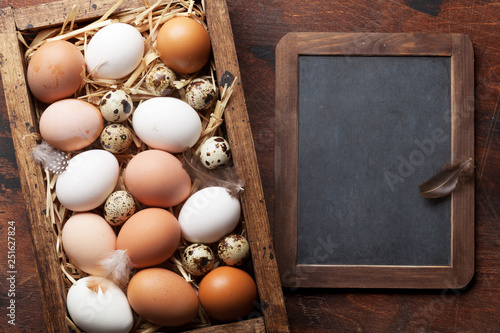 Hen and quail eggs