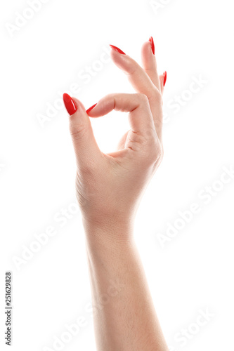 Hand OK sign isolated on white background