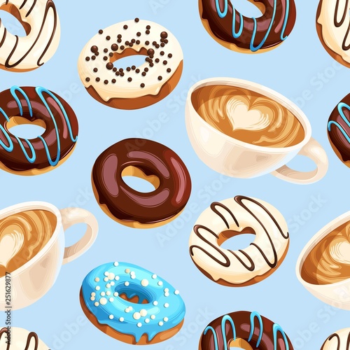 Vector seamless pattern with coffee and donuts